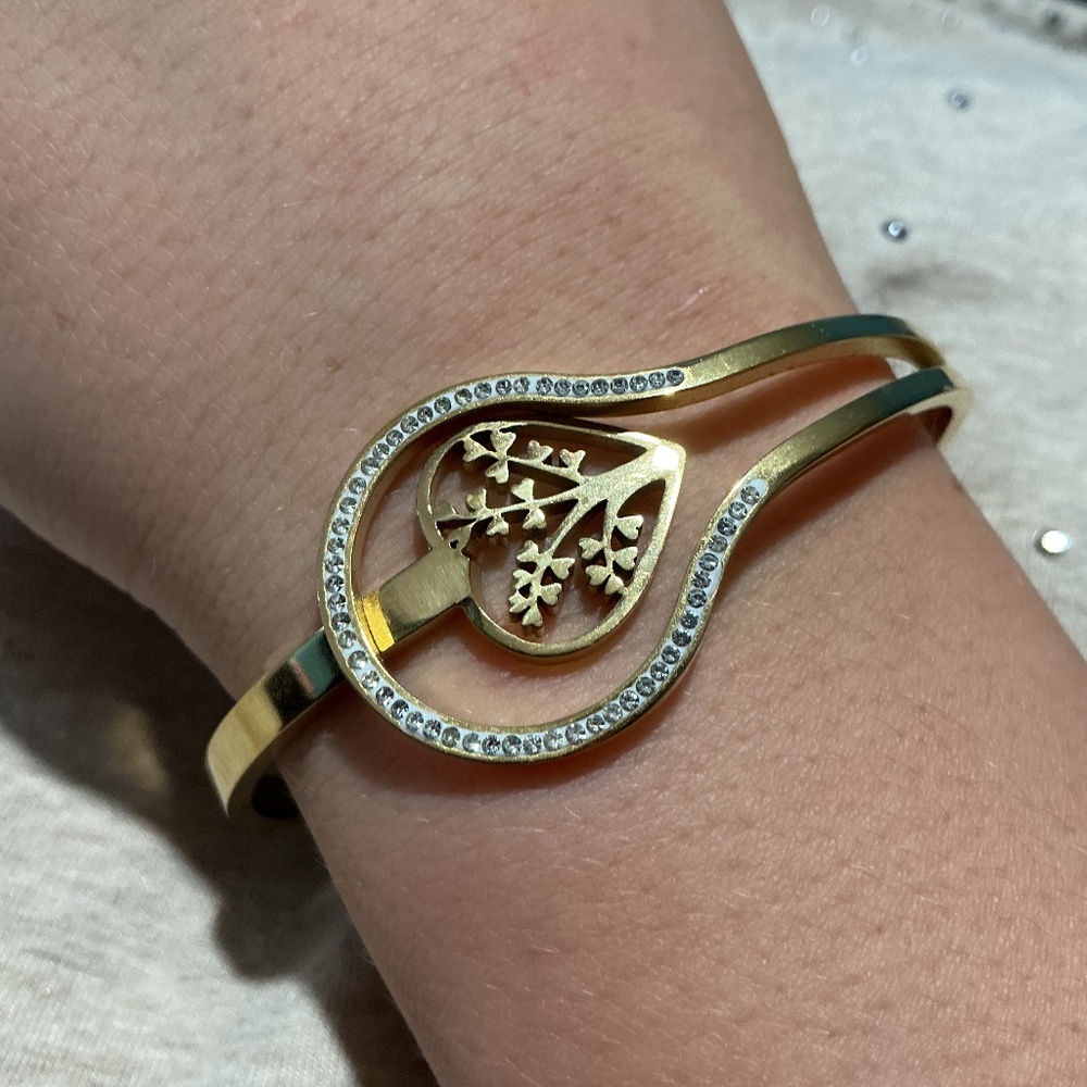 🌳.	“Tree of Life 18k Gold Plated Stainless Steel CZ Bangle” '